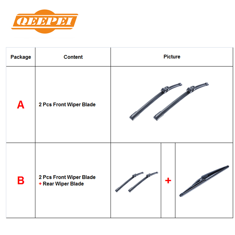 QEEPEI Front And Rear Wiper Blades For Hyundai Accent 2012 2013 2014 2015 Windscreen Wipers Car 2013 Hyundai Accent Hatchback Windshield Wiper Size